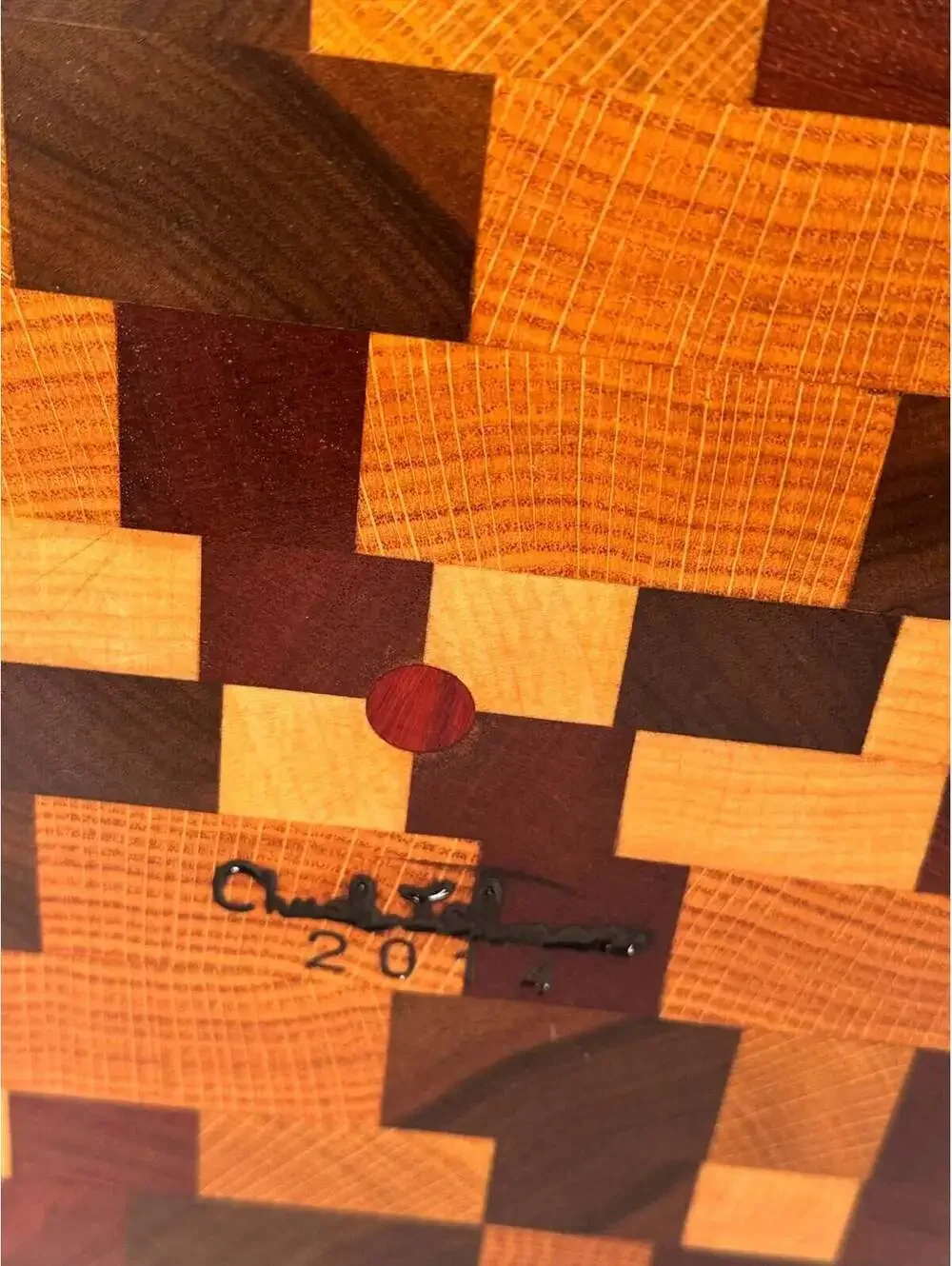 Signed Segmented Wood Platter 2014 | Handmade Inlaid Star Art Serving Tray